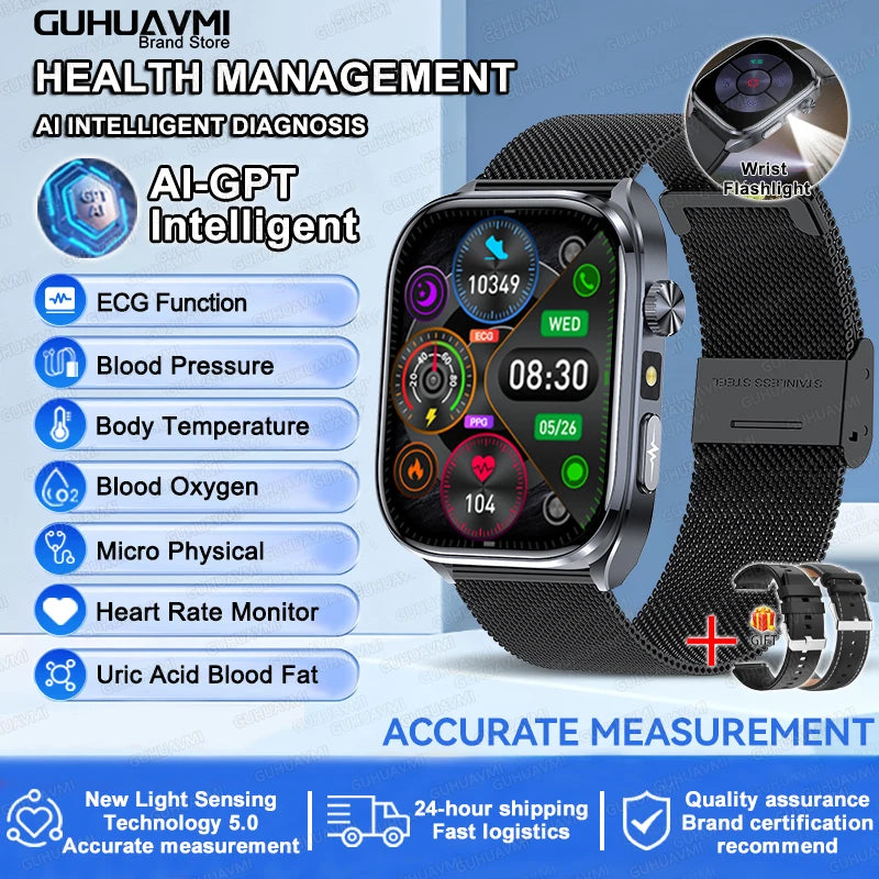 2026 New Accurate ECG Smart Watch Heart Health Analysis Blood analysis Blood Lipid Blood Pressure BT call Smart Watches For Men