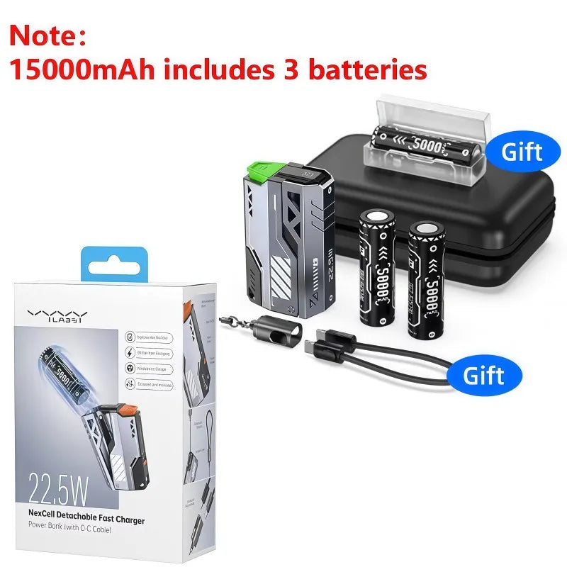 Vyvylabs 10000-40000mAh 22.5W Power Bank Fast Charging External Battery Removable Replaceable Battery Pack For iPhone Samsung