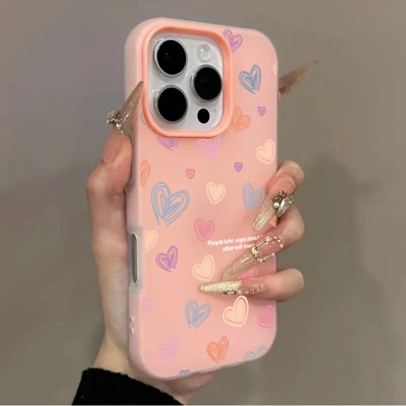 Cute Small Love Heart Design Candy Color Phone Case For iPhone 17 16 15 14 13 12 Pro Max 11 16 7 8 Plus 16E 17Air X XS XR Cover