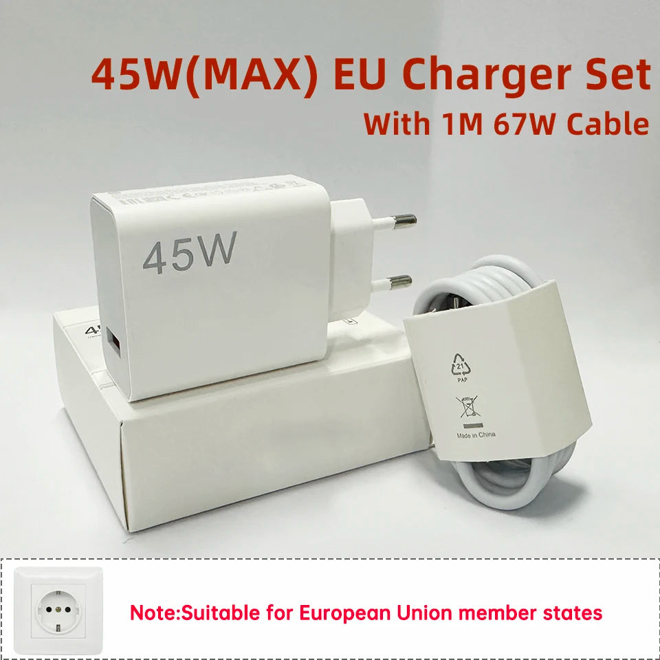 Oirginal XIAOMI 45W Charger Type C Turbo Charge Fast Charging Adapter Redmi Note 15 14 13 12 11 X Pro 10t Poco M7 X7 K40 Pad 6