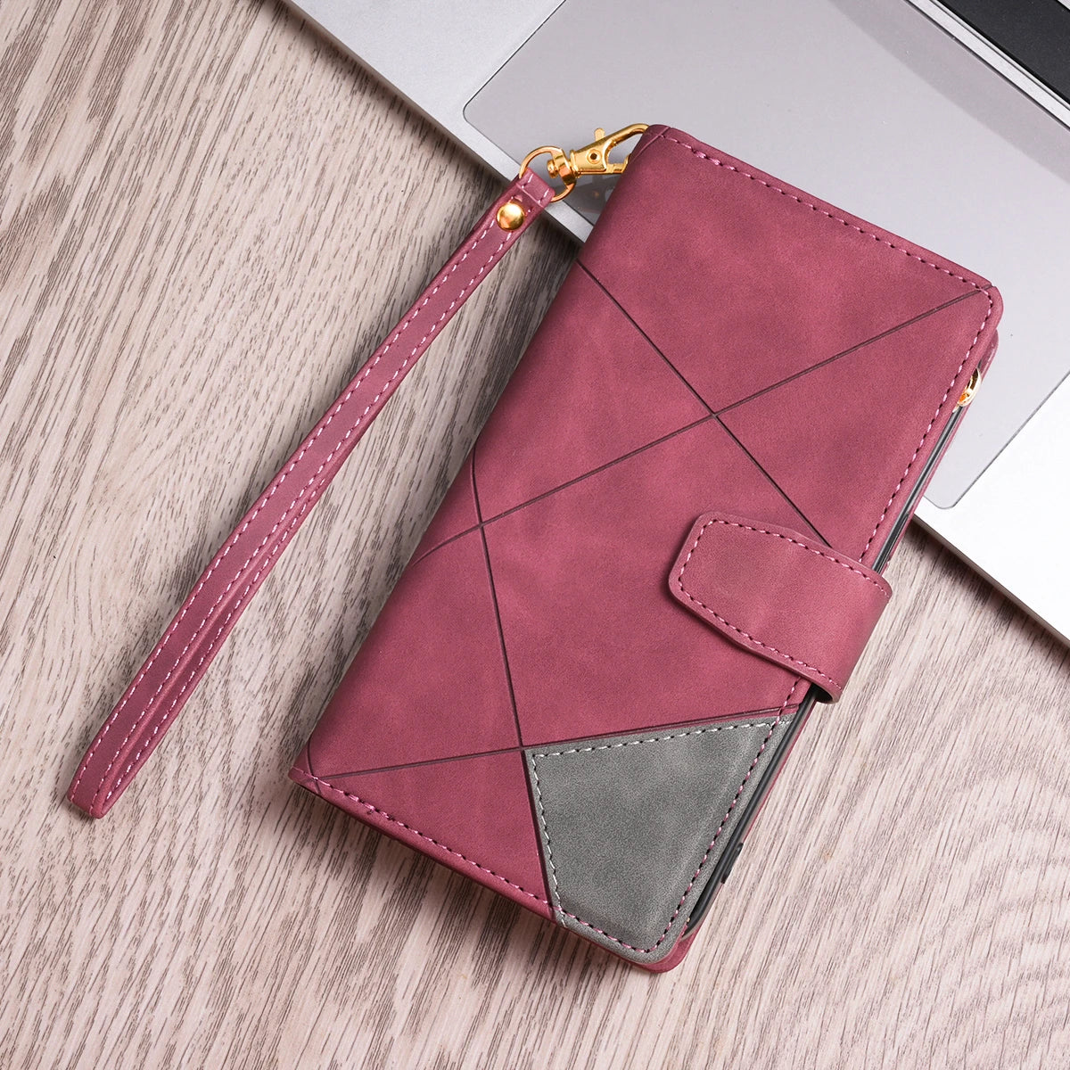 Zipper Flip Leather Case For iPhone 16 17 Pro Max Air 16E 15 14 13 12 11 Pro Max Plus Business Wallet Card Slot Phone Cover