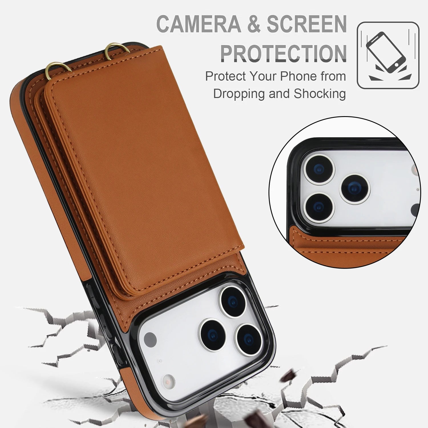 Crossbody Card Holder Wallet Leather Case For iPhone 17 Pro Max 16 Plus 15 Plus 14 13 12 11 Strap Pocket kickstand RFID Cover