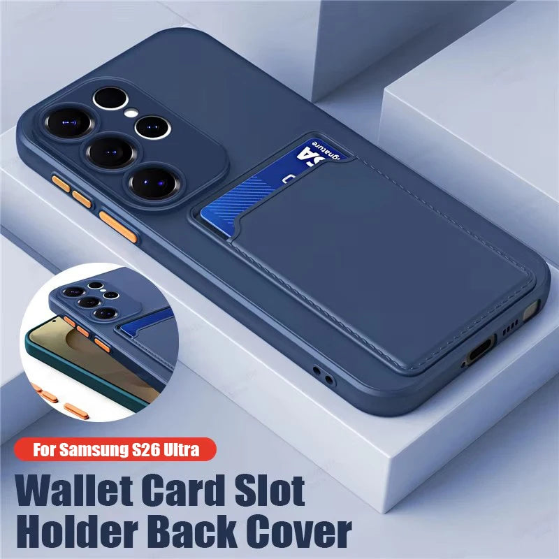 Liquid Silicone Case For Samsung Galaxy S26 S25 S24 S23 S22 S21 Ultra Plus FE Edge Card Holder Case For Samsung A57 A56 A55 A54