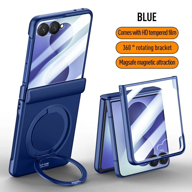 Magnetic Wireless Charging Matte Case For Samsung Galaxy Z Flip 8 7 With Rotating Bracket Hinge Tempered Film Shockproof Cover