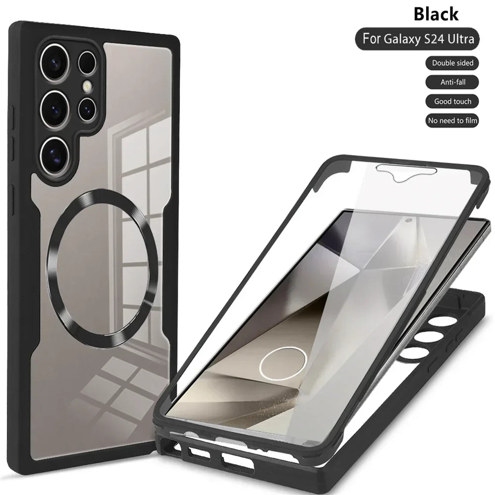 360° Full Shockproof Case for Samsung Galaxy S25 S24 S23 S22 S21 Ultra Plus FE Wireless Charging Transparent Cover