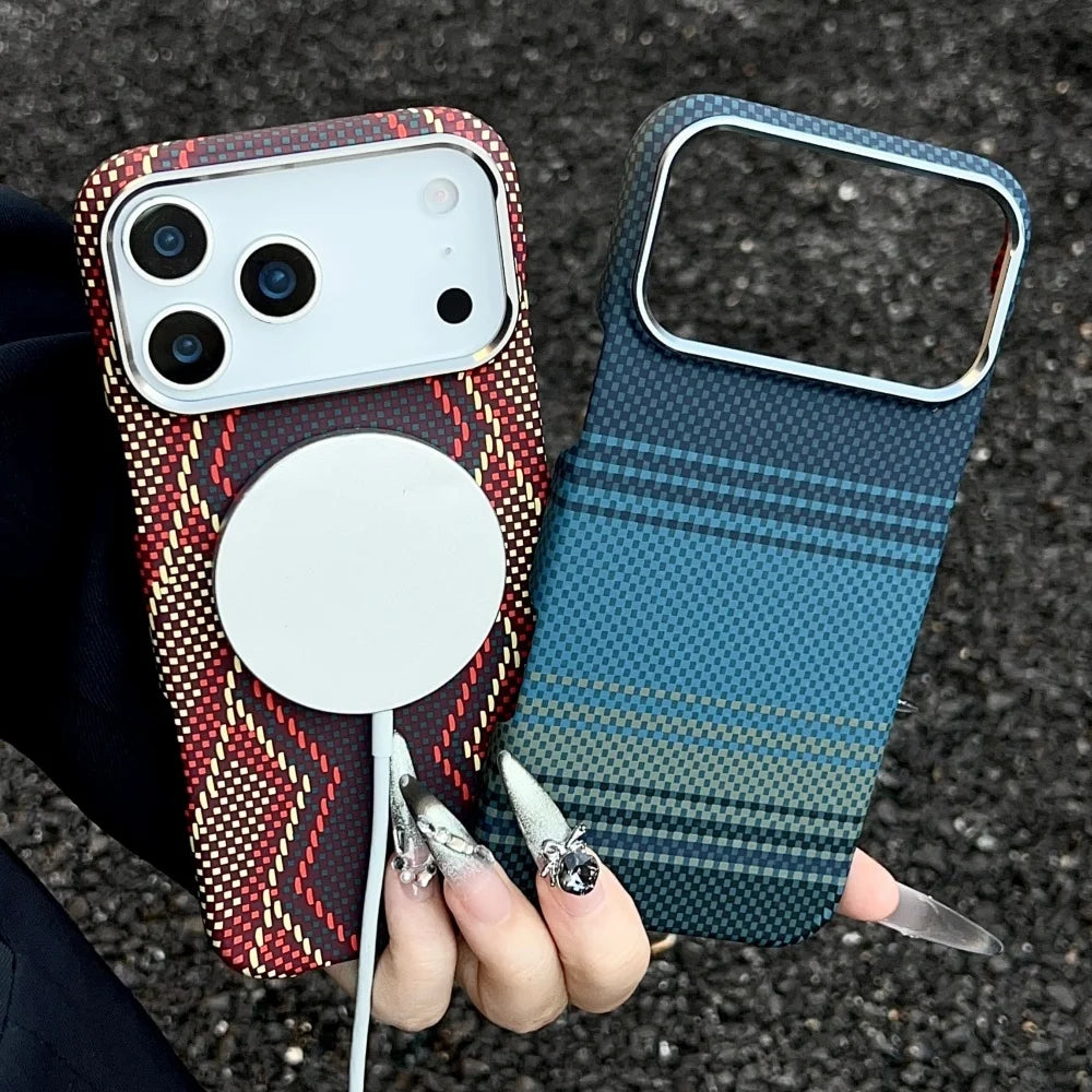 Luxury Slim Carbon Fibre Texture Magnetic Charging Case For iPhone 17 Air 16 Plus 15 14 13 Pro Max For Magsafe Protect PC Cover