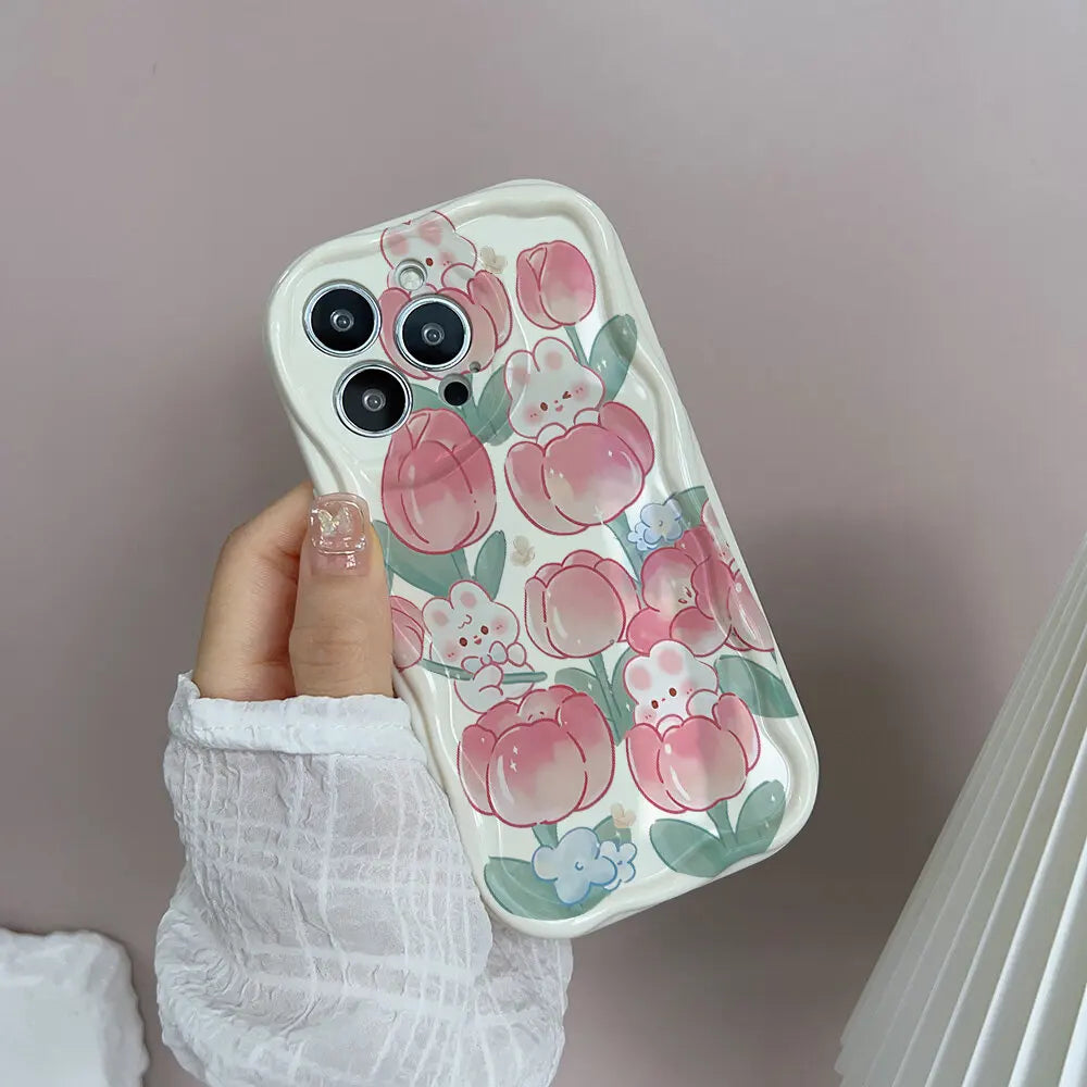 Cute Sweet Bow Bear Case For Samsung Galaxy S25 Ultra S22 S21 S20 Plus S21FE S20FE S25FE A31 Cartoon Silicone Wave Side Cover