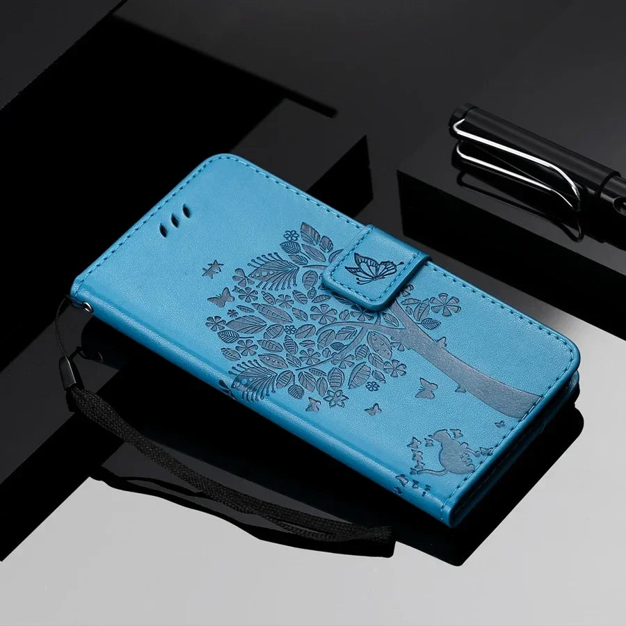 Wallet Tree Embossing Flip Leather Case For Samsung Galaxy A07 A15 A16 A17 A35 A36 A55 A56 S25 Edge S24 S23 S22 S21 Ultra S20 FE
