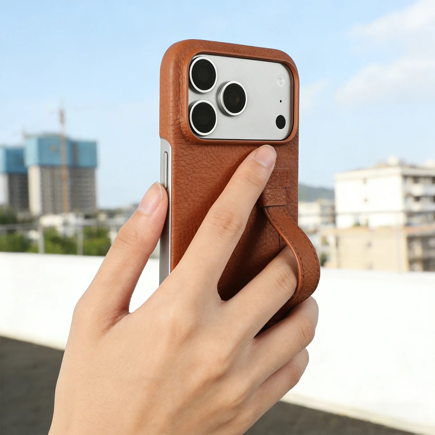 Genuine Leather Case With Wrist Strap Kickstand For iPhone 17 Pro Max 17e 16e 16 15 14 13 12 Mini 11 Back Cover Case Coque Funda
