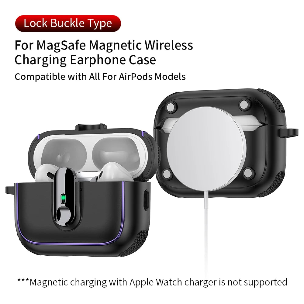 Armor Lock Earphone Cover For AirPods Pro 3 Case TPU PC Shockproof Headphone Coque For AirPods Pro 2 2nd 4th 3 1 Cases With Hook