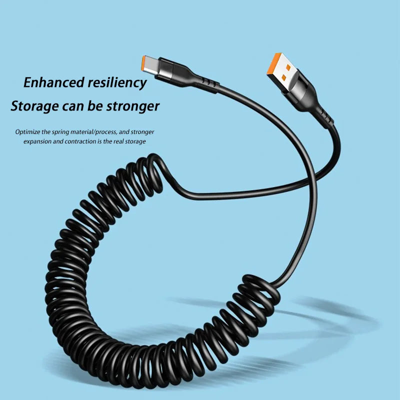 Spring Pull Telescopic Data Cable 5A 66W USB To Type-C/Dual Type-C Fast Charging Cable For  Car 1M 1.8M 2M For iphone17 Xiaomi17