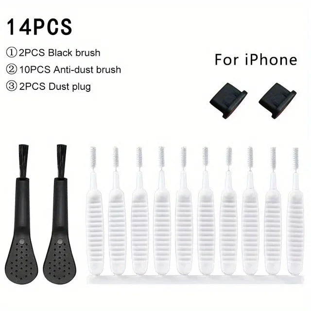 14pcs Mobile Phone Charging Port Dust Plug Removal Cleaner Kit For IPhone  Samsung Universal Phone Dustproof Cleaning Brush