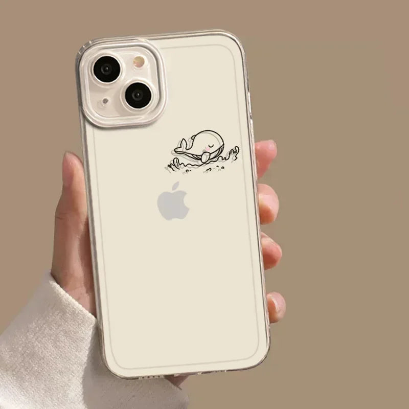 Clear Dolphin Whale Paired Couple Phone Case For iPhone 17 15 14 13 11 12 16 Pro Max Plus Mini 17E SE4 7 8 Lovers Cover Fundas