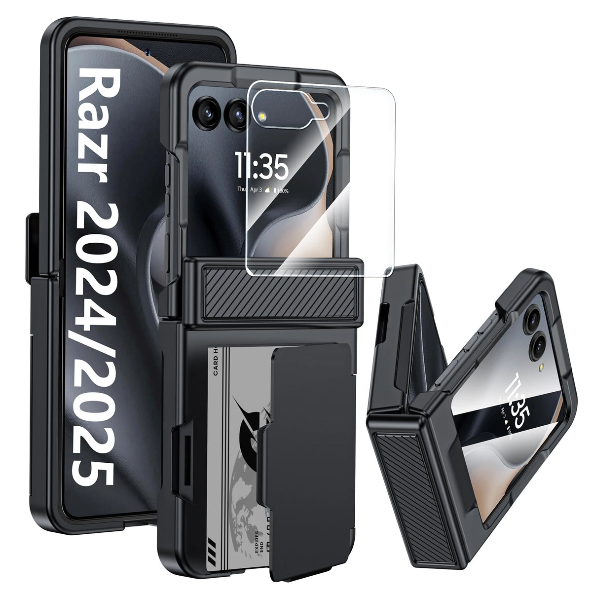 With Card Clip,Hinge Protection,RFID Shielding and Screen Protector,Christmas Gift,for Moto Razr 60 2025/50 2024 Case-Blue