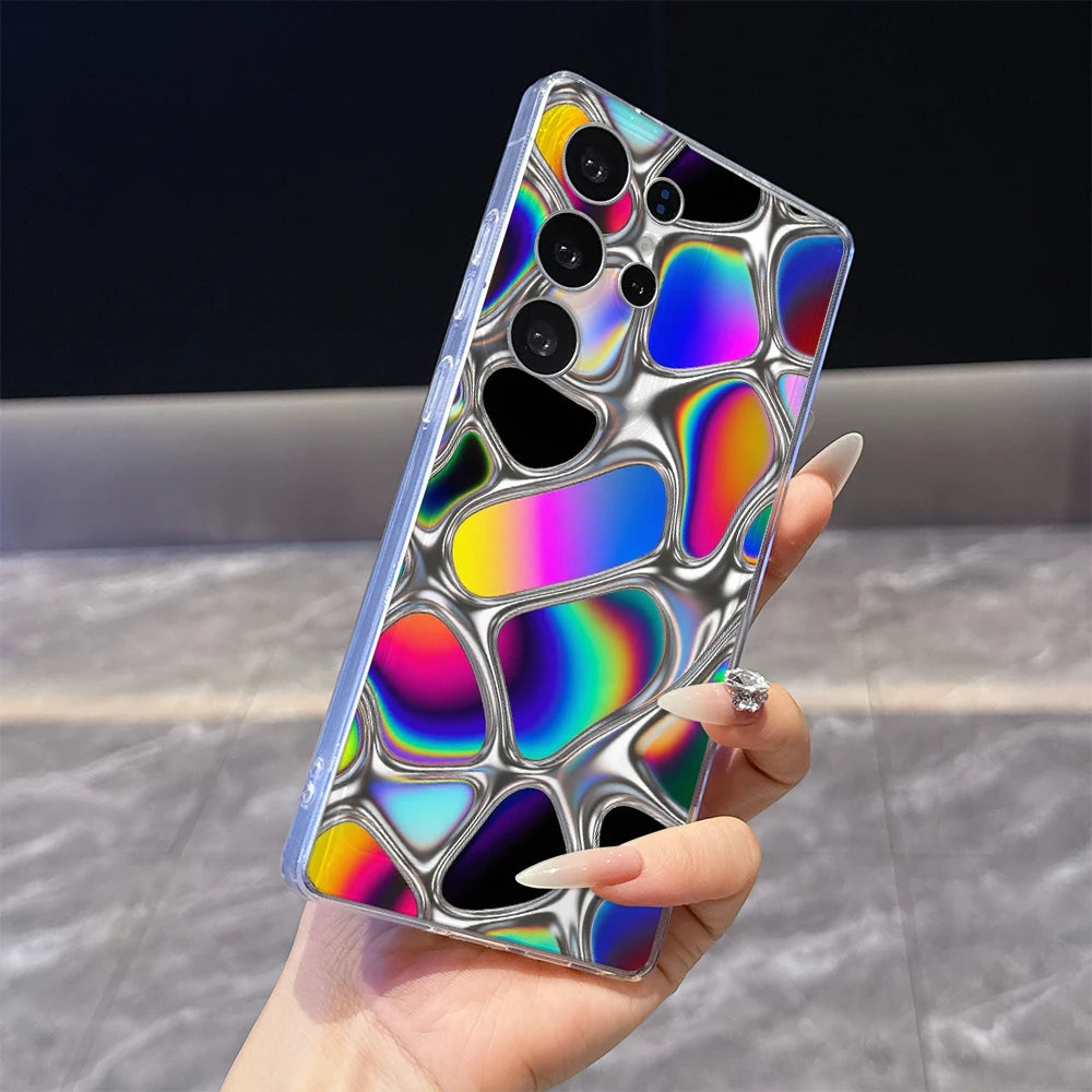 Iridescent Liquid Metal Texture Phone Case for Samsung Galaxy S26 S25 S24 S23 S22 S21 S20 FE Plus Lucency TPU Protection Cover