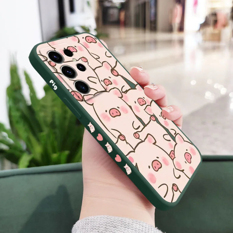 Cute Pink Pig Phone Case For Samsung Galaxy S25FE S24 S23 S22 S21 S20 S10 S10E Ultra Plus FE Note 20 Ultra 10 Plus Cover