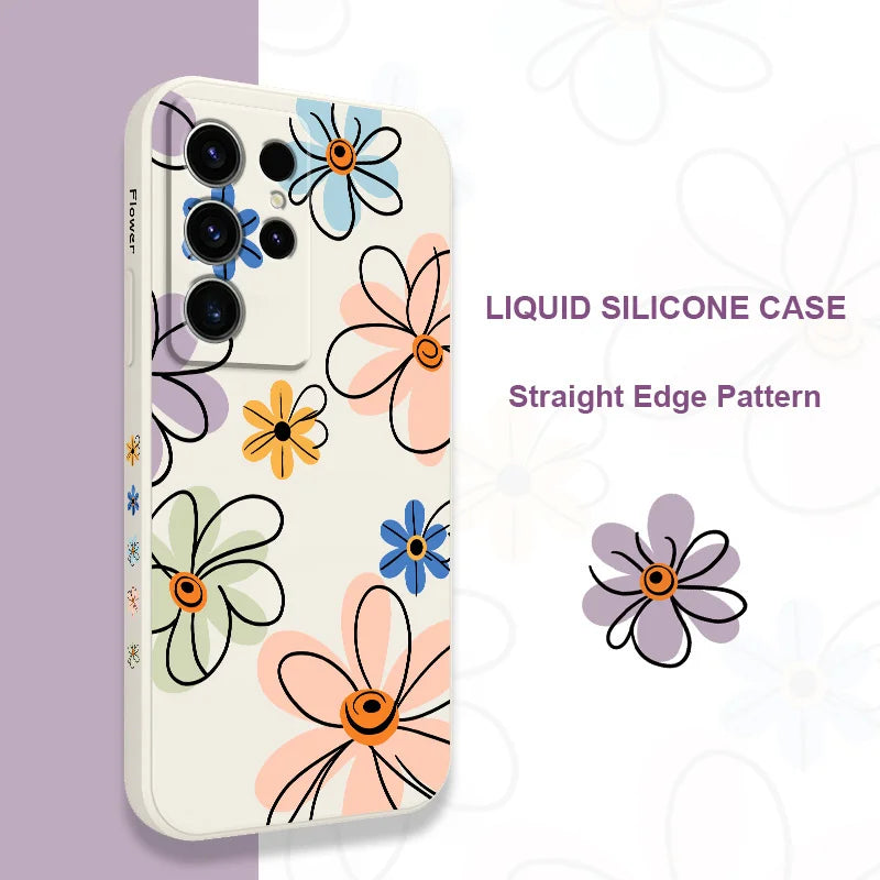 Hoop Flower Phone Case For Samsung Galaxy S25 S24 S23 S22 S21 S20 S10 S10E Ultra Plus FE Note 20 Ultra Plus Cover