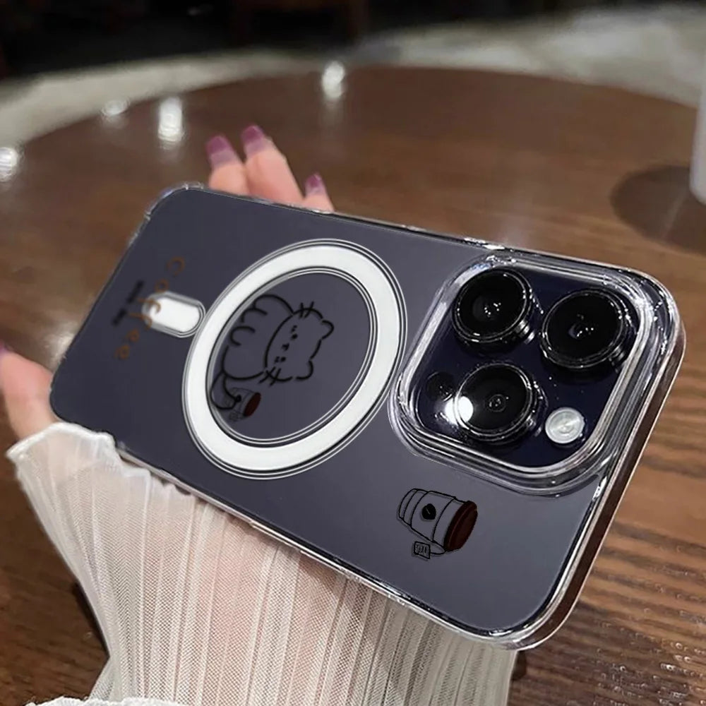 Cute Cat For Magsafe Wireless Charger Case For iPhone 17 16 15 14 11 12 13 Pro Max 17 Air Magnetic Shockproof Clear Phone Cover