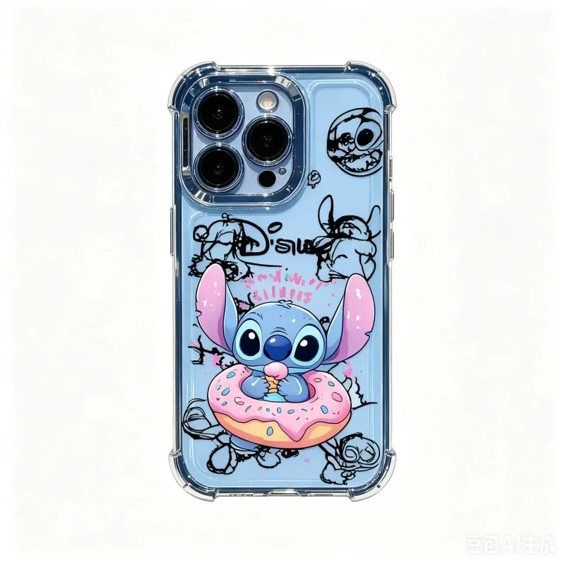 Cartoon Stitch Phone Case For IPhone 17 16 15 14 13 12 Pro Max Plus 16E Fashion Clear Shockproof Plating Cover