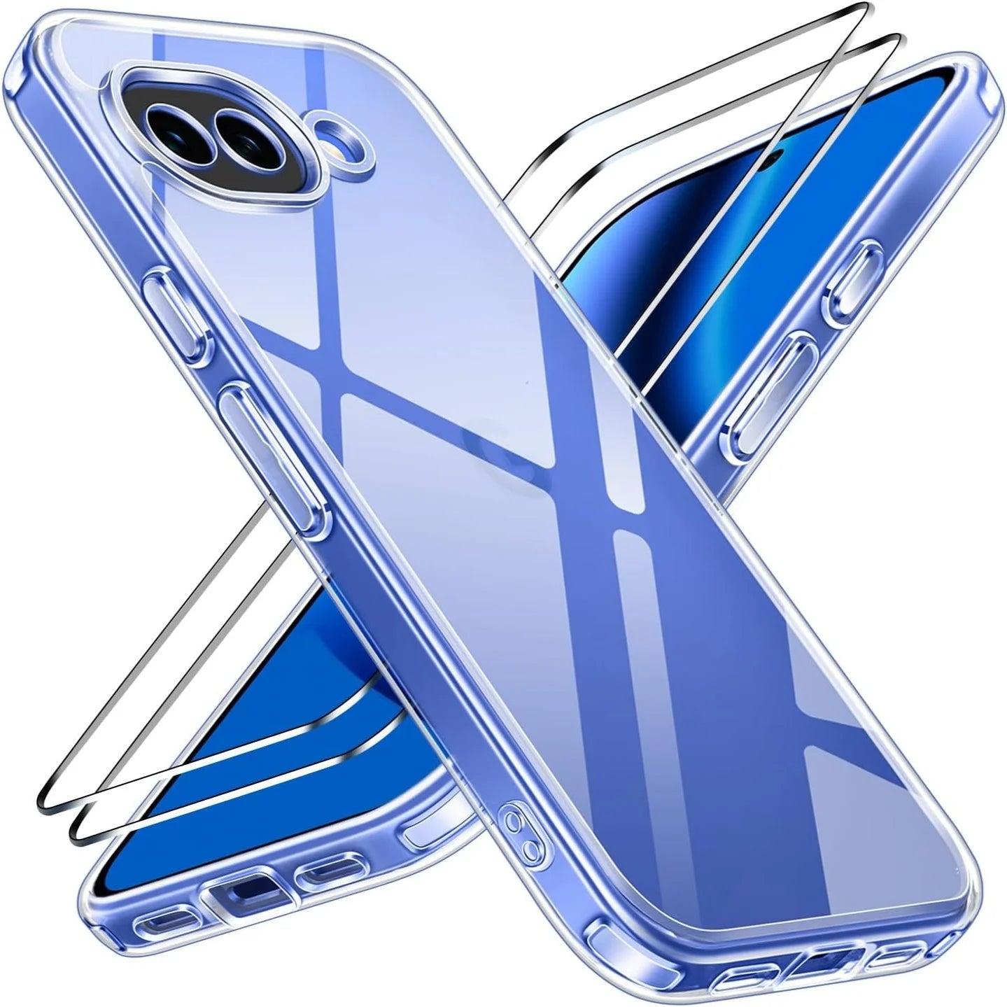 Transparent TPU Shockproof Protection Phone Case For Google Pixel 10A/9 Pro/9/8A/8 [1Case+2 Screen Protectors] - Clear