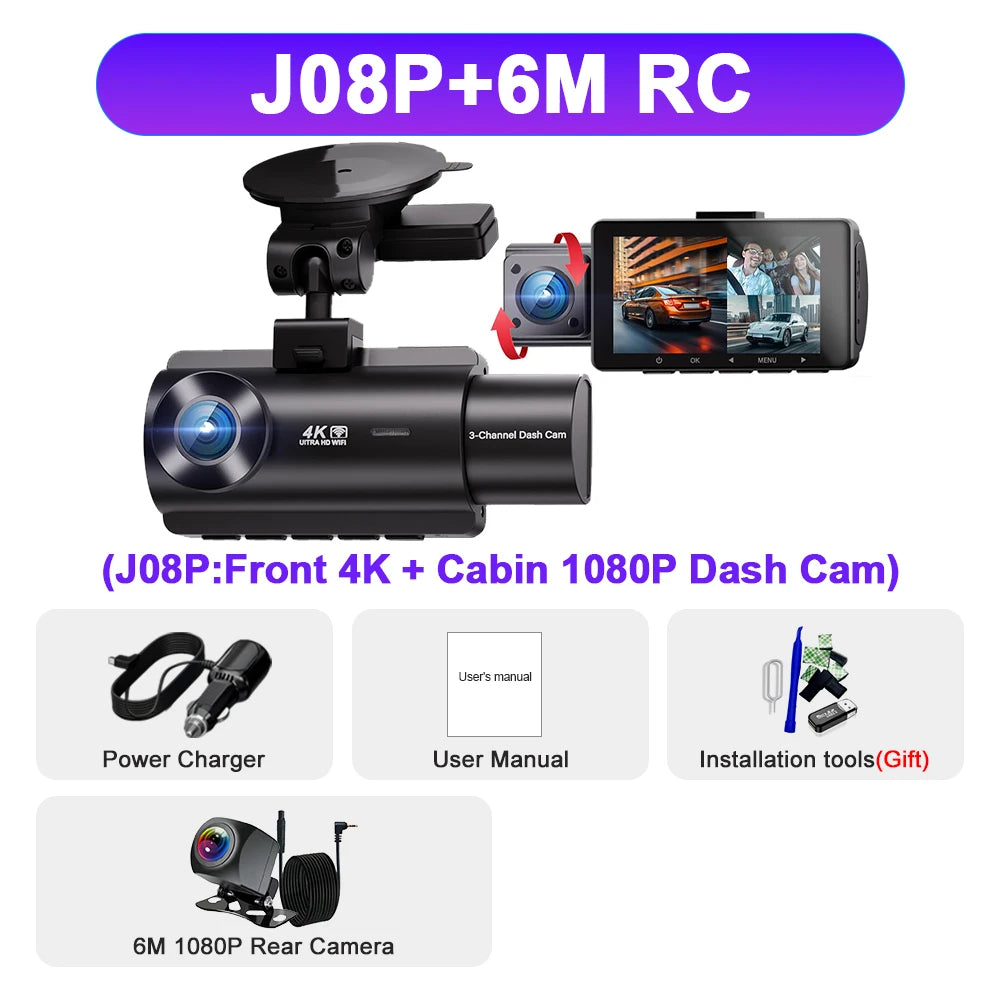 Kocam 3 Camera WIFI GPS 4K Dash Cam Car Dvr Interior Vehicle Three Way Channel Dvrs Recorder Video Registrator Dashcam Camcorder