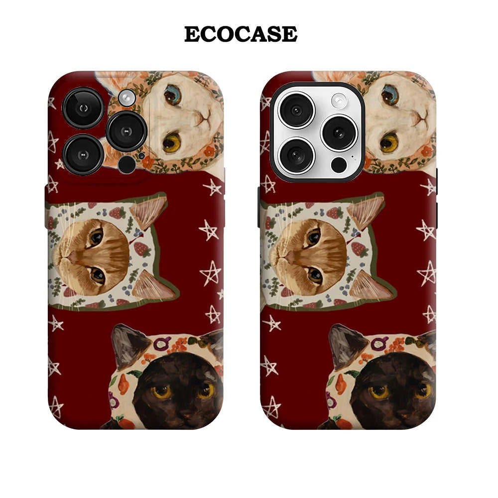 Whimsical Cats in Bonnets IPhone17 Must-Haves Phone Case for IPhone 17 16 15 14 13 12 11 Pro Max Plus Double-layer Back Cover