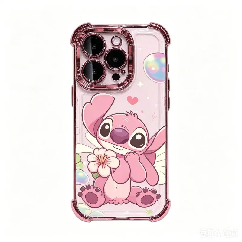 Cartoon Stitch Phone Case For IPhone 17 16 15 14 13 12 Pro Max Plus 16E Fashion Clear Shockproof Plating Cover