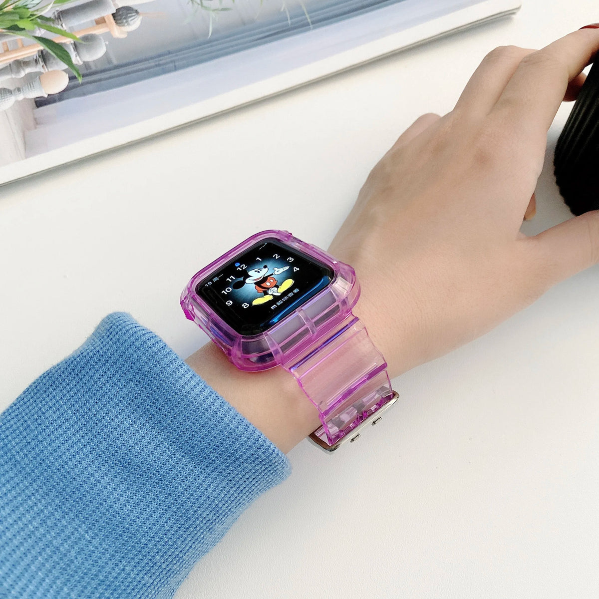Clear Band + Case for Apple Watch Series 9 8 7 6 SE 5 49mm 45mm 44mm 38mm 41mm Transparent for iwatch 10 46mm 42mm Plastic Strap