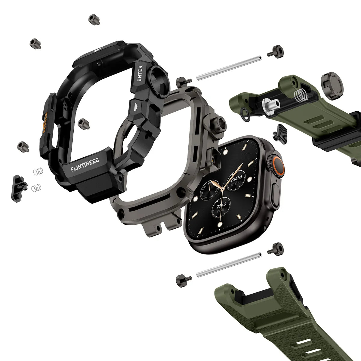 Mod Kit  Case+Strap for Apple Watch Bands Ultra 3 49mm 2in1 TPU Bracelet+Metal Protective Bumper Cover for iWatch Ultra 2 1