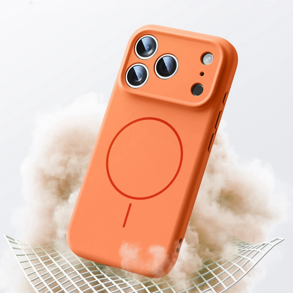 Orange Liquid Silicone for Magsafe Case for iPhone 17 Pro Max 17 Air Soft Magnetic Charing Cover for iPhone 13 14 15 16 Pro Max