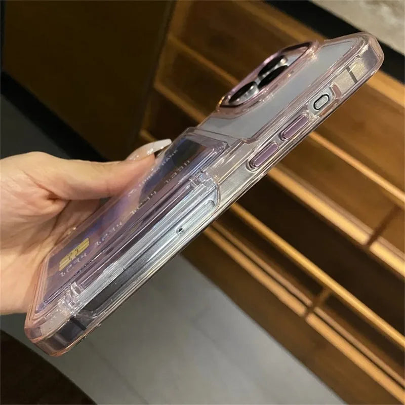 Transparent Card Slot Bag Holder Phone Case For iPhone17 Air 15 14 13 11 12 16 17ProMax Shockproof Protection Hard Acrylic Cover
