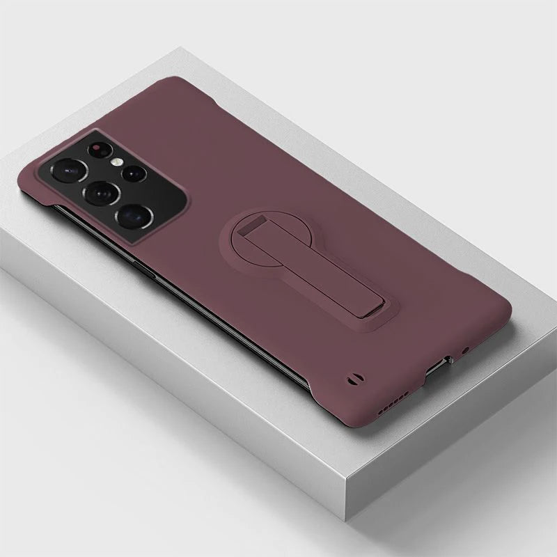 Luxury Frameless Hard PC Phone Case For Samsung S24 S23 S22 S21 S20 S25 Edge FE S10 Note 20 Ultra 10 Plus Stand Back Cover