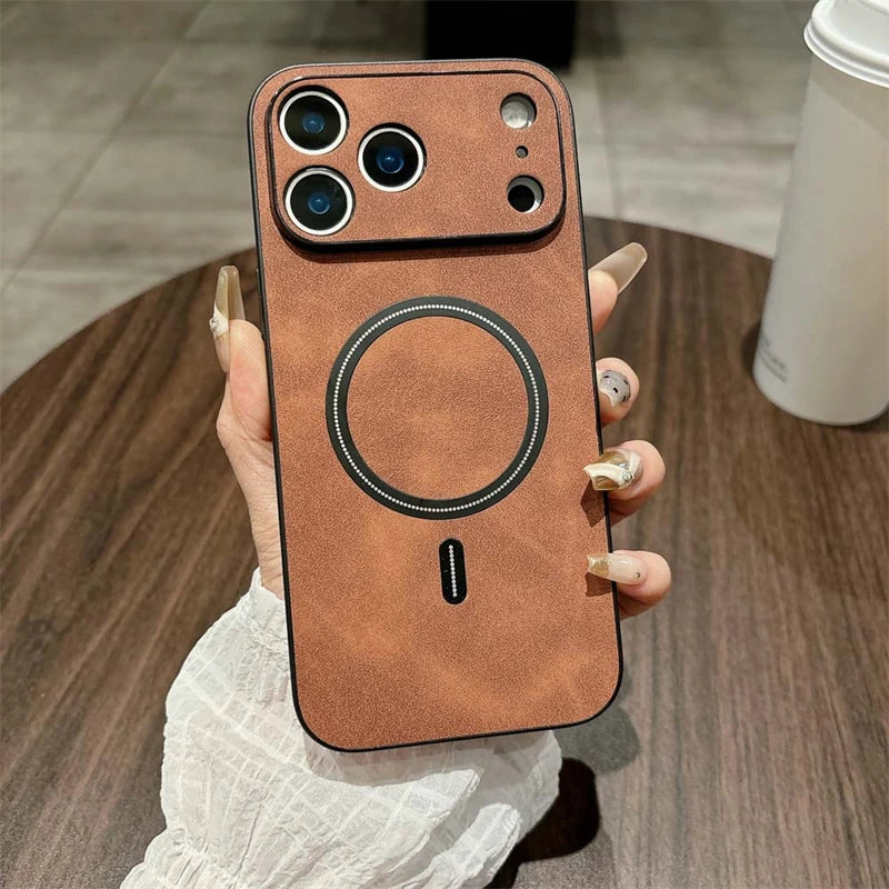 For Magsafe Leather Shockproof Phone Cases For iPhone 17 16 15 14 13 12 11 Pro Max 16e Plus Air Magnetic Wireless Charge Cover