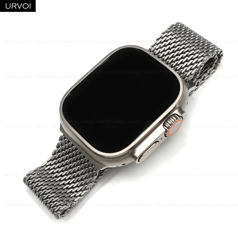 URVOI Band for Apple Watch Ultra 4 3 2 Series 12 11 10 SE3 Stainless Steel Mesh Strap for iWatch Secure Parachute Buckle 46 49mm