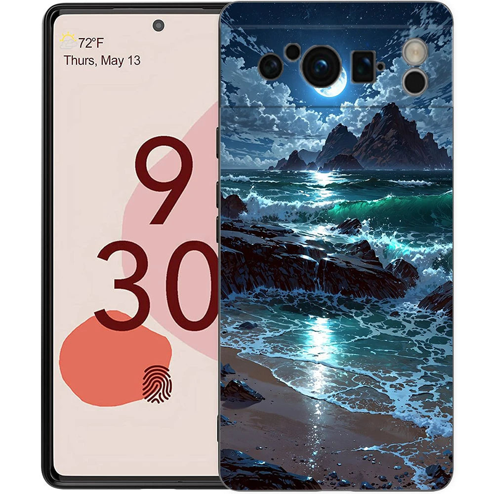 Moon On The Branch Phone Case For Google Pixel 9 8 9A 8A 7 7A 6 Pro XL 6A 5G Black Soft Back Luxury TPU Cover
