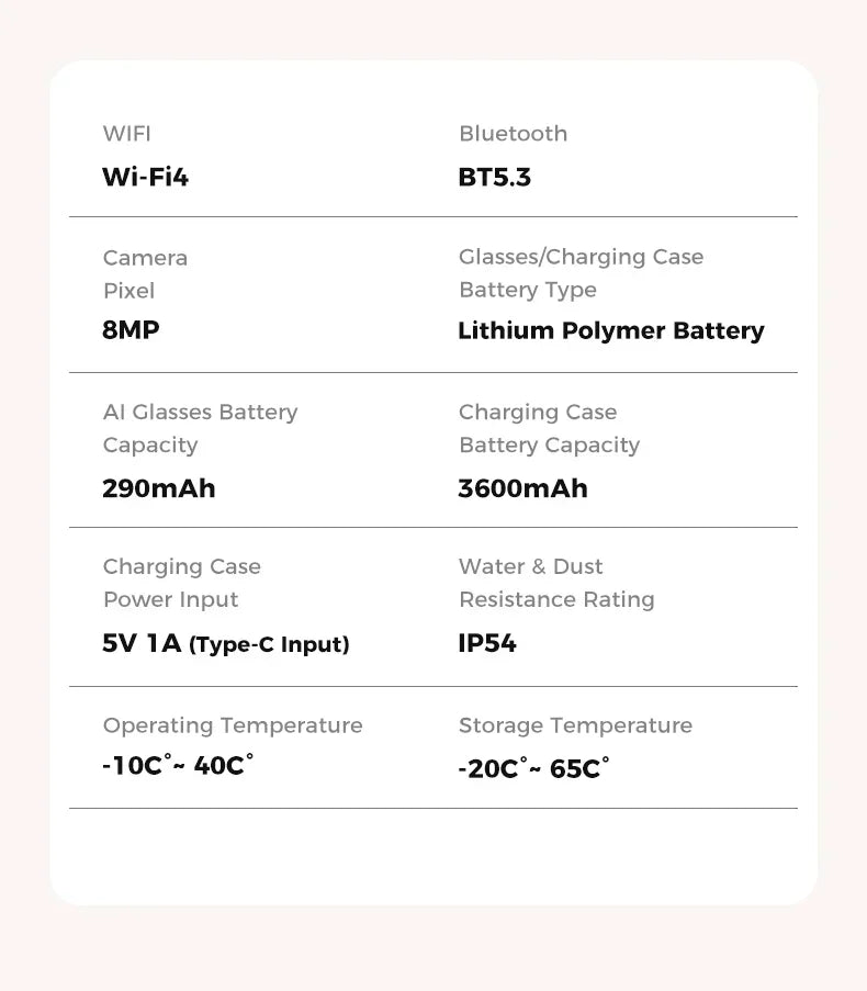 MOGCO Smart AI Glasses, 8MP Camera, Real-time Translation, 3600mAh Charging Case, 43.6g Ultra Lightweight Portable Eyeglasses