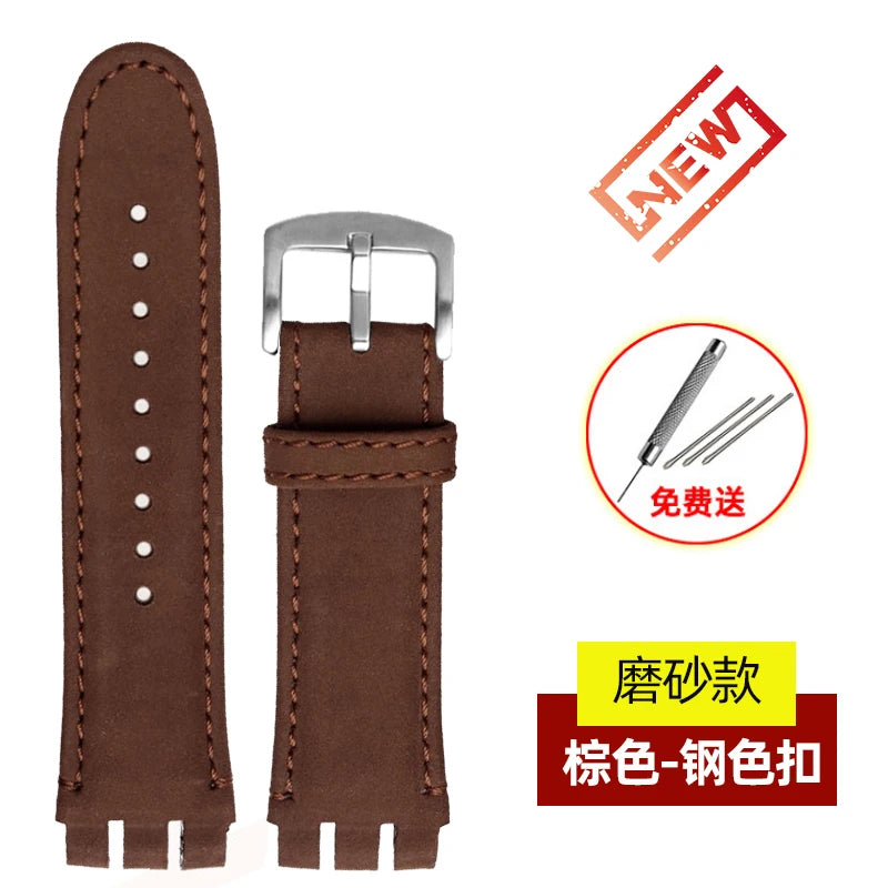 For SWATCH Bracelet YOS440 449 401G 447 448 23mm Genuine Leather + Silicone Watchband Men Black brown Steel Clasp Watch Strap