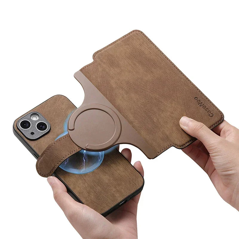 Card Wallet Magnetic 2 In 1 Detachable Flip Card Slots Leather Case For Magsafe iPhone 17 16 15 14 13 12 Pro Max Plus 17Air 16E