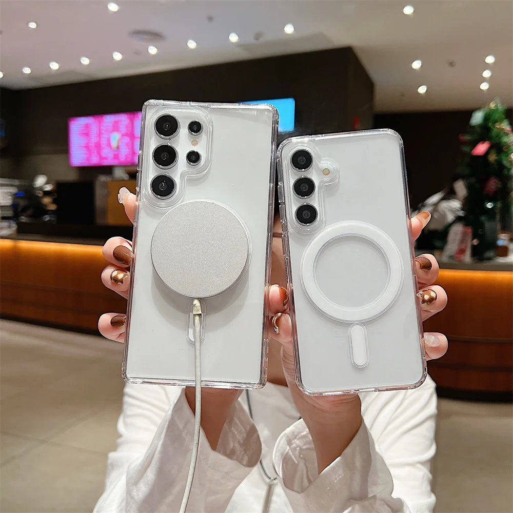 Fashion Clear Magnetic Magsafe Wireless Charge Case for Samsung Galaxy S25 S24 S23 S22 S21 S20 Plus FE Ultra Anti-drop Cases