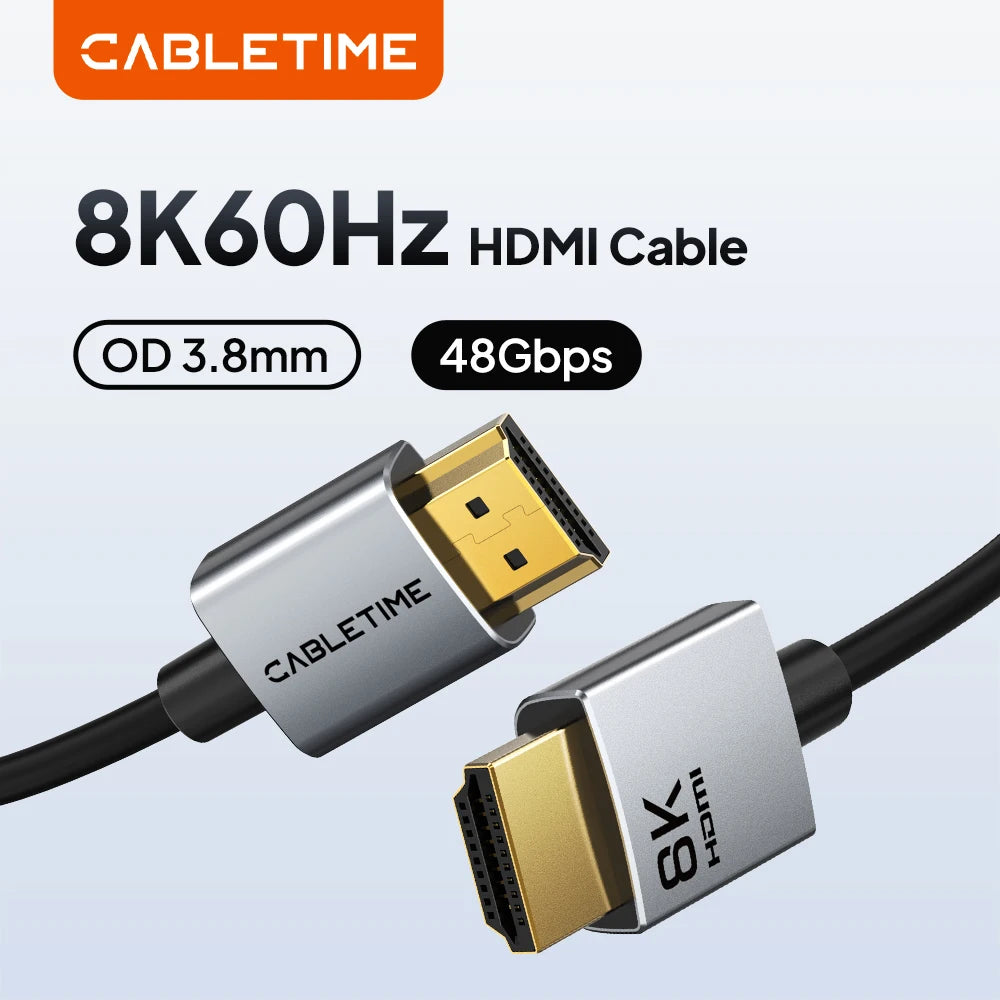 CABLETIME Ultra Slim HDMI 2.1 Cable 8K 60HZ 4K 120Hz 48Gbps  High Speed HDMI 3.8mm for PS5/Xbox Series X/Roku TV/HDTV/Blu-ray