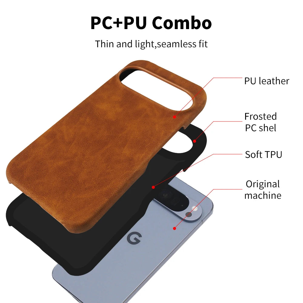 Skin Leather Phone Case For Google Pixel 10A 10 9 Pro XL 9A 8 8A 7 7A 6 6A 5 5A Hard PC Back Cover Cases Shockproof Fundas Coque