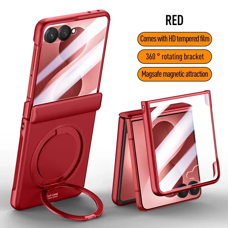 Magnetic Wireless Charging Matte Case For Samsung Galaxy Z Flip 8 7 With Rotating Bracket Hinge Tempered Film Shockproof Cover