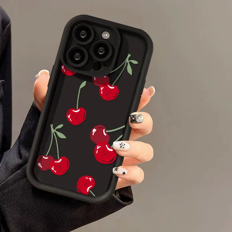 Red Cherry Phone Case For iPhone 13 17 Pro Max Case iPhone 11 16 15 14 Plus 12 16Pro XS Max XR X Cases Soft Silicone Back Cover