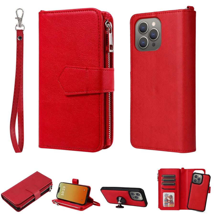 Magnet Detachable Wallet Case For iPhone 16e 15 Pro Max 14 13 Mini 12 11 SE3 SE2 XR 8 7 Plus Leather Card Slots Handbag Cover