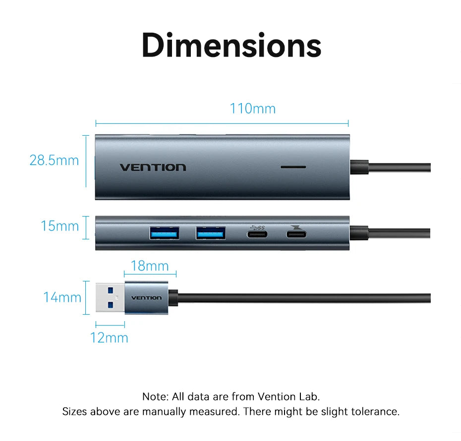 Vention USB A 3.0 HUB Metal Shell USB C 3.2 Gen 1 5Gbps Multi Adapter Splitter for Macbook Air Dell Lenovo PC Desktop Multi Hub