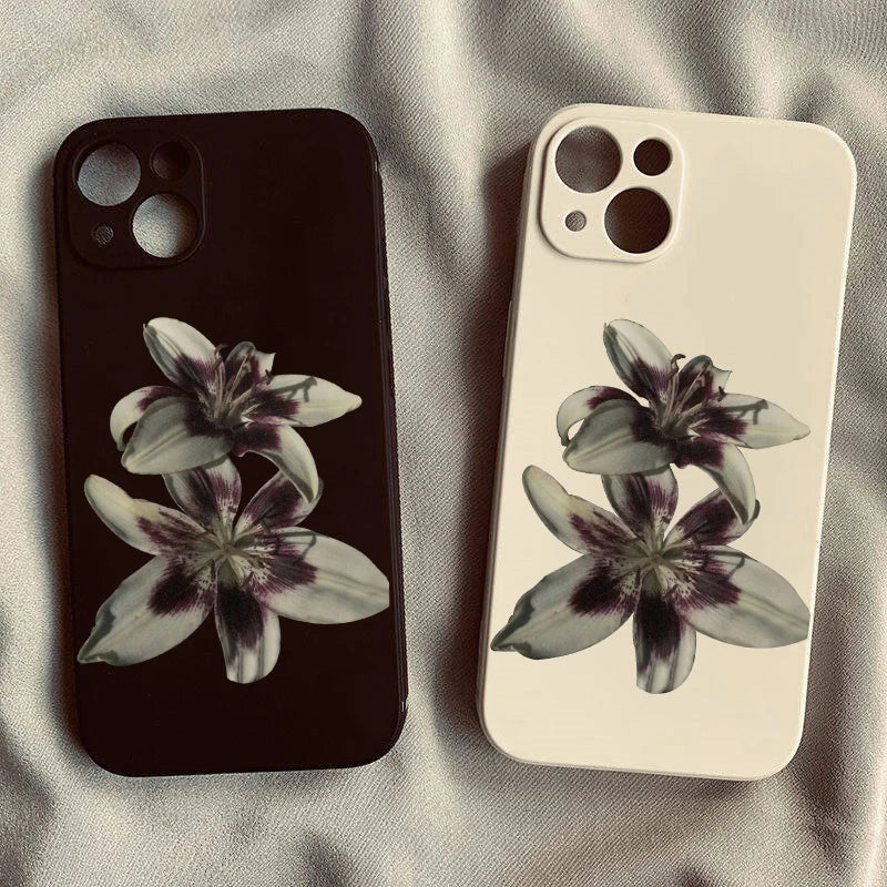 Lily Orchid Flower Print Phone Case For iPhone 17 16 15 14 13 12 11 Pro Max Mini SE4 7 8 Plus 17E Air Shockproof Silicone Cover