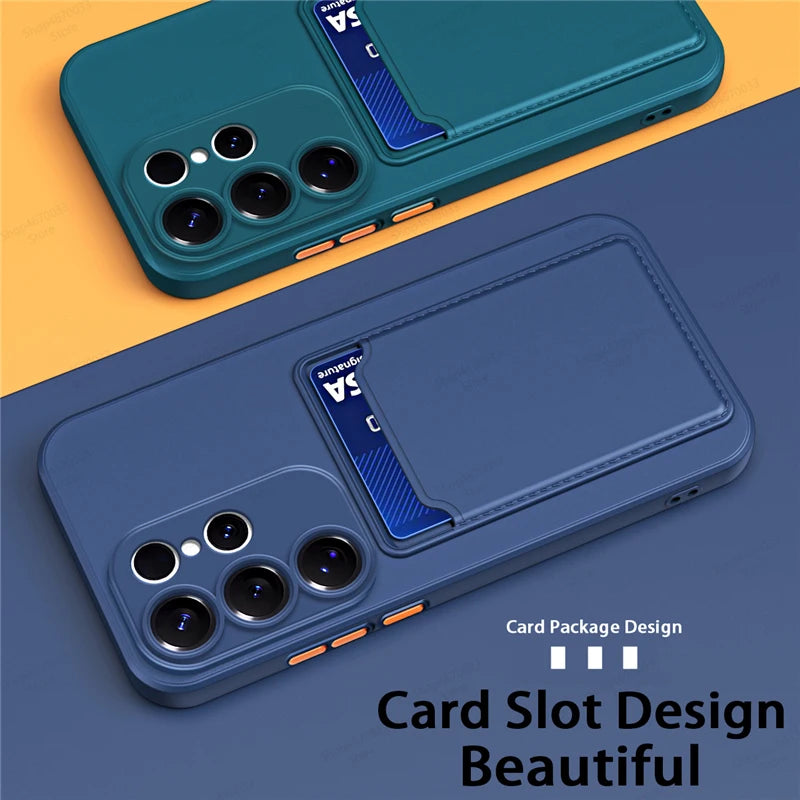 Liquid Silicone Case For Samsung Galaxy S26 S25 S24 S23 S22 S21 Ultra Plus FE Edge Card Holder Case For Samsung A57 A56 A55 A54