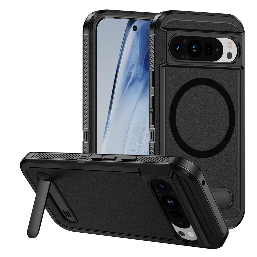 Wireless Charging Folding Stand Magnetic Armour Phone Case For Google Pixel 9 8 10 Pro XL Shockproof Protective Military Cover
