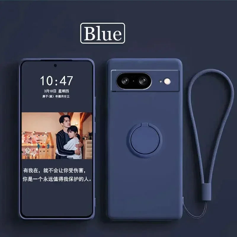 Liquid Silicone Skin Feel Magnetic Ring Stand Holder Case for Google Pixel 9A 9 Pro XL 8A 7A 6A 8 7 Pro 5G TPU Protection Cover