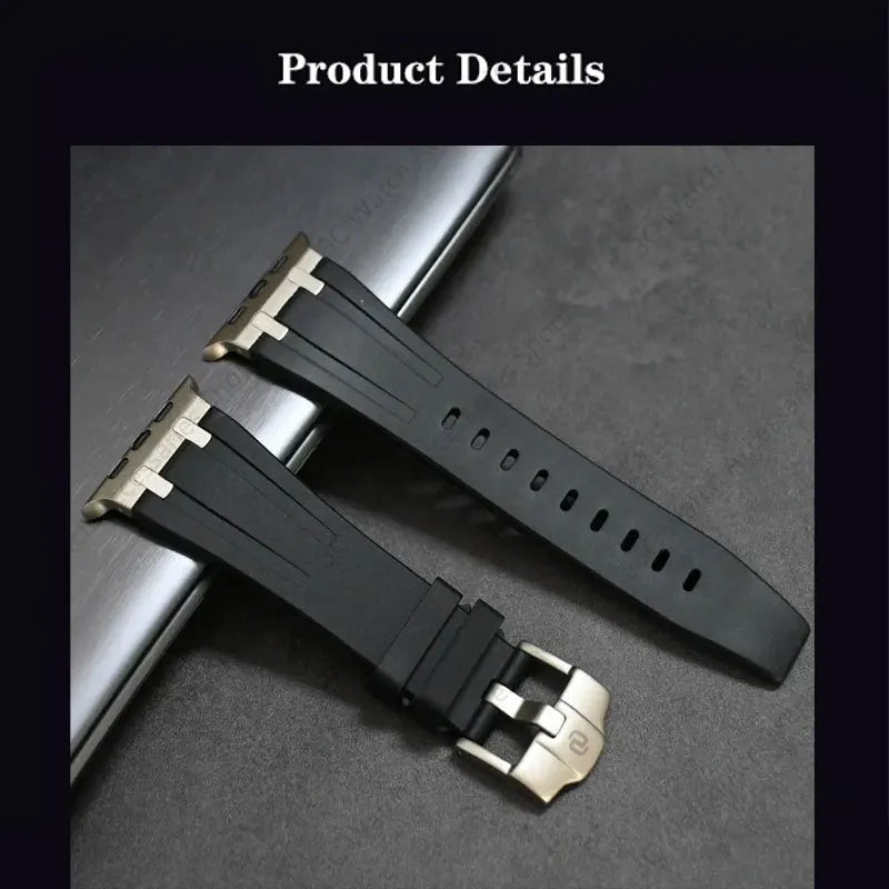 Titanium Color Metal Head Silicone Band for Apple Watch Ultra 2 49mm 45/44/42mm Rubber Strap for Iwatch Series 9 8 7 6 5 4 Se 3
